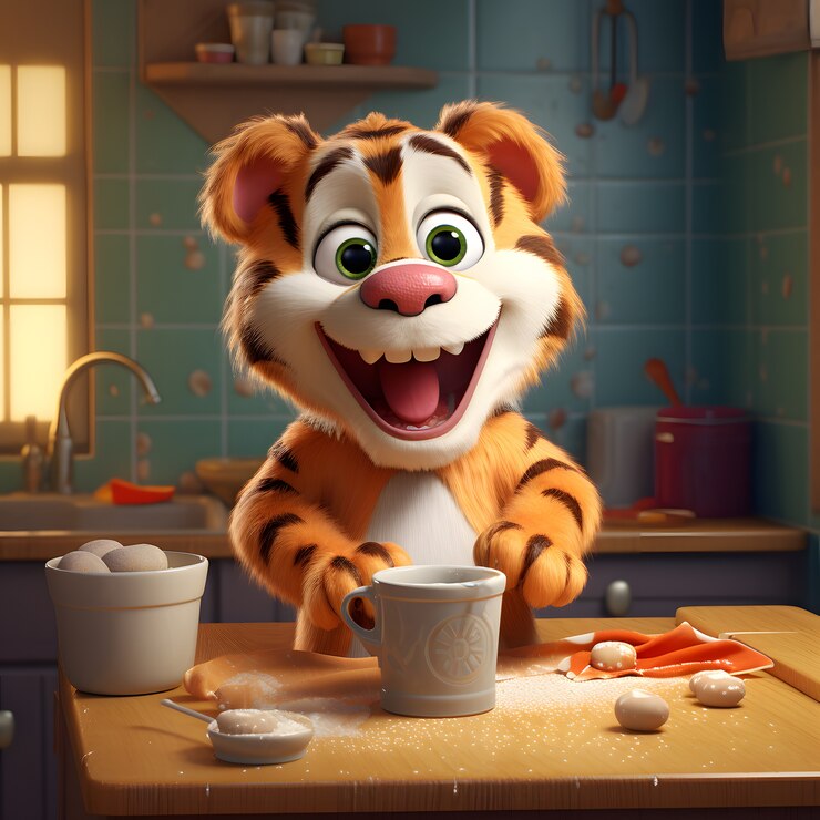 Foto grátis um tigre bonito a cozinhar em casa.
