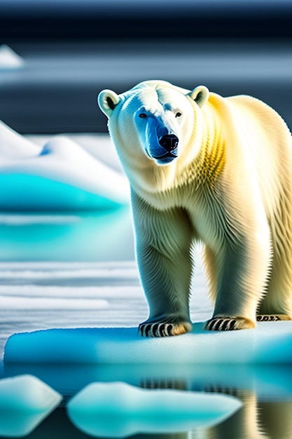 Foto grátis um urso polar está de pé sobre um bloco de gelo.