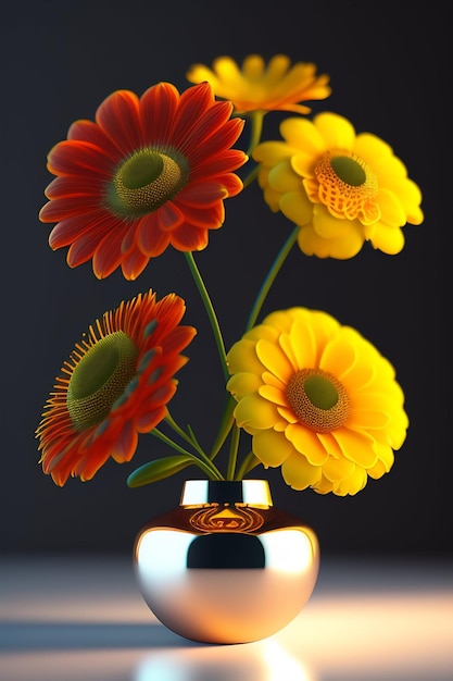 Um vaso com flores que está sobre uma mesa