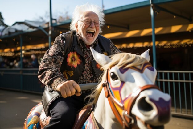 Um velho alegre a divertir-se.