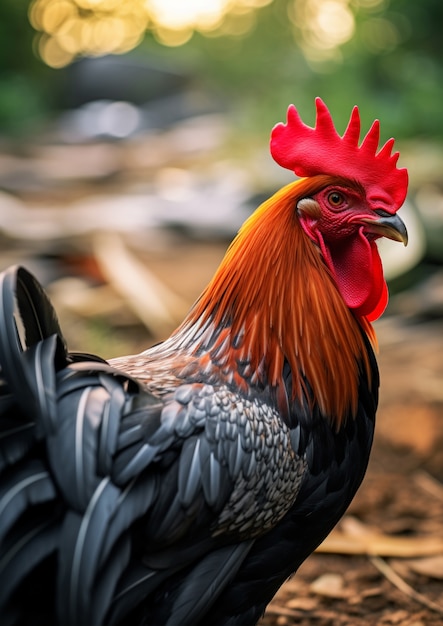 Um zoom em cima de um frango lindo