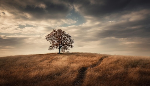 Foto grátis uma árvore em uma colina com um céu nublado ao fundo