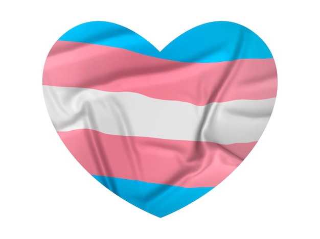 Uma bandeira do orgulho trans está em forma de coração