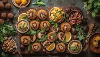 Foto grátis uma bandeja de comida com cogumelos e outros alimentos