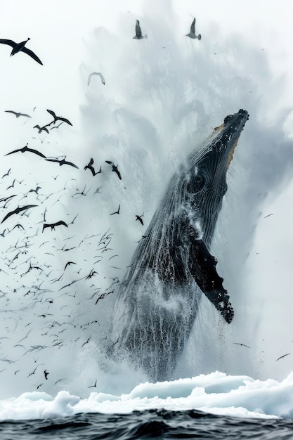 Foto grátis uma bela baleia a atravessar o oceano.