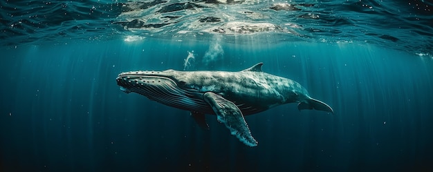 Foto grátis uma bela baleia a atravessar o oceano.