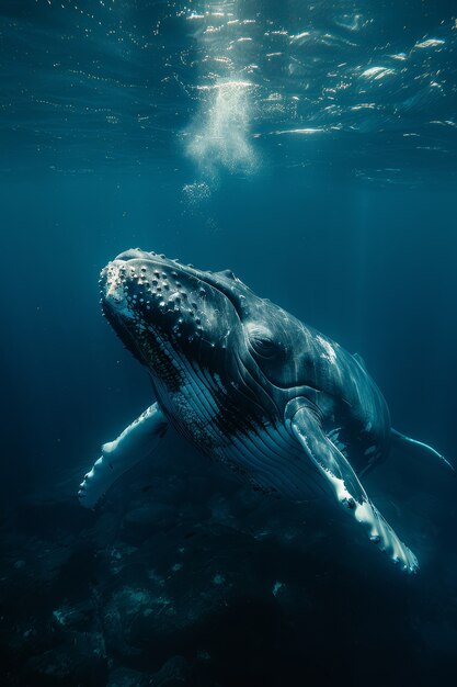 Foto grátis uma bela baleia a atravessar o oceano.