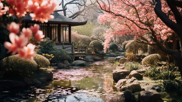 Uma bela casa cercada de flores.