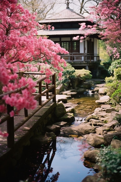 Uma bela casa cercada de flores.