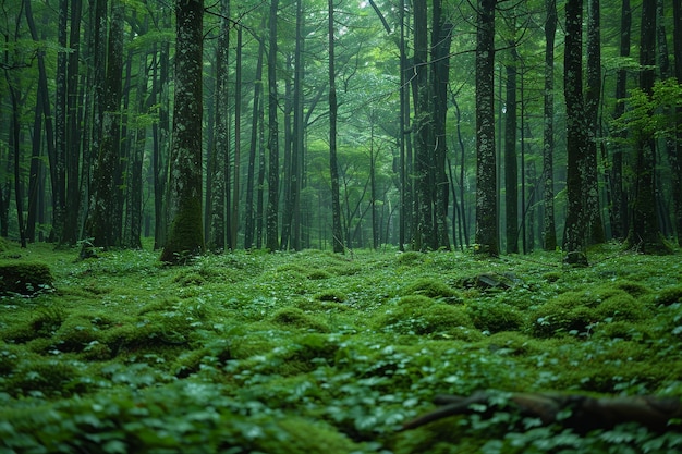Uma bela cena da floresta japonesa.