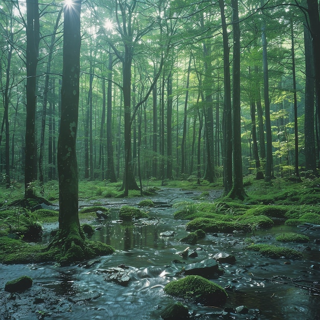 Uma bela cena da floresta japonesa.