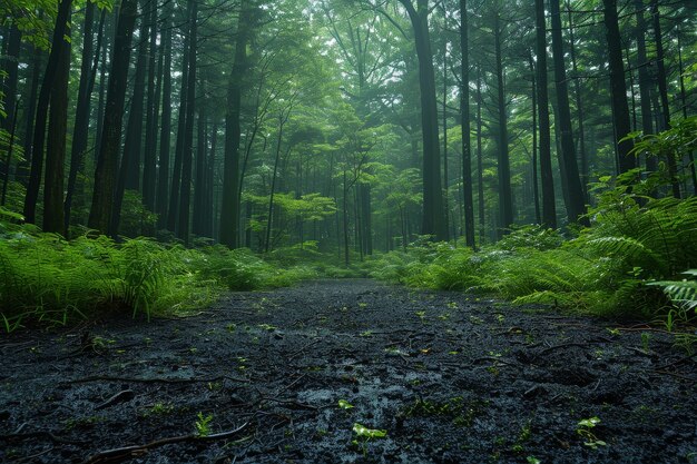 Uma bela cena da floresta japonesa.