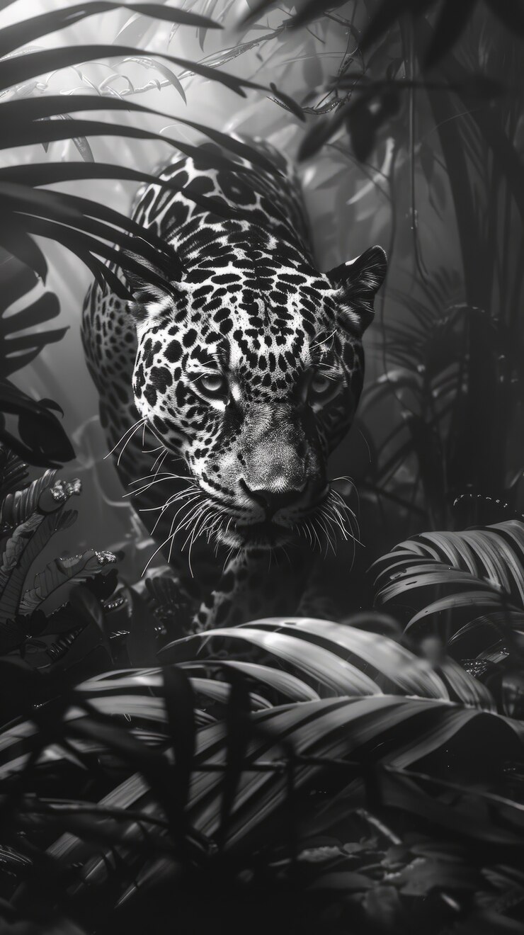 Foto grátis uma bela jaguar preta e branca.