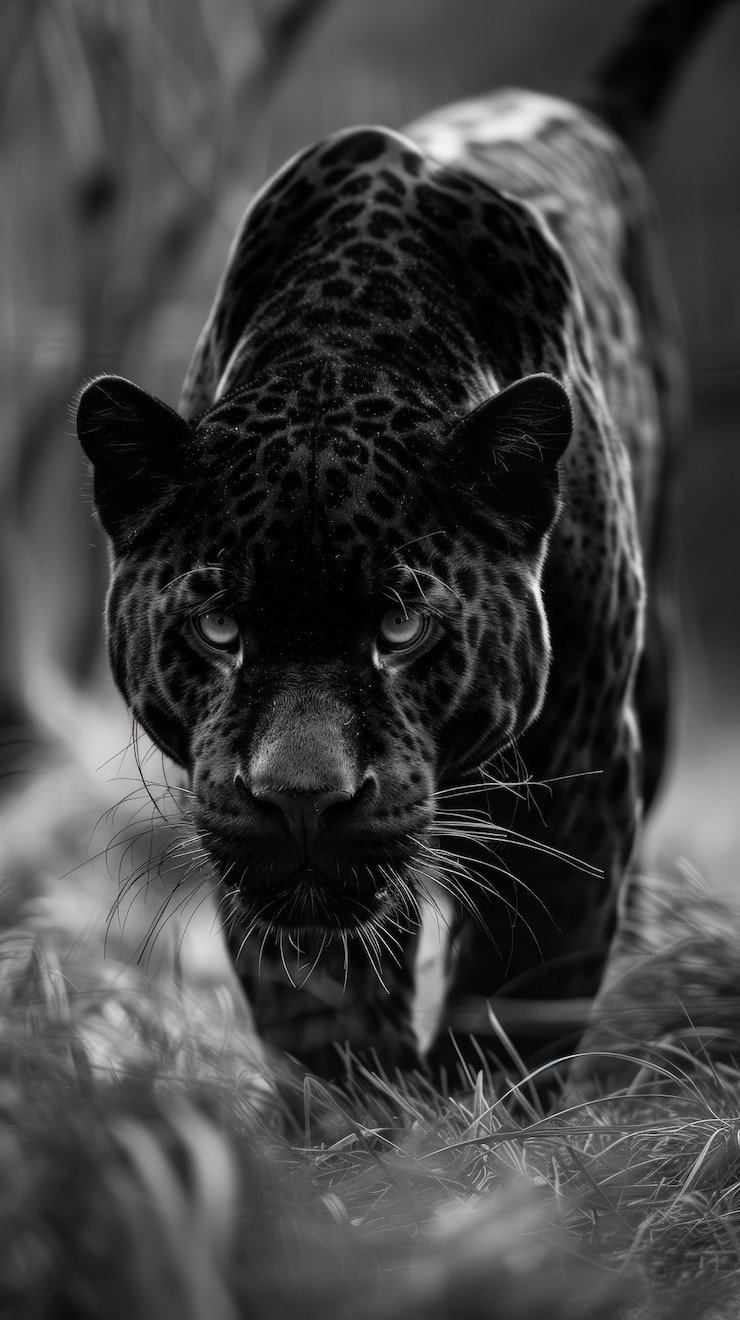 Foto grátis uma bela jaguar preta e branca.