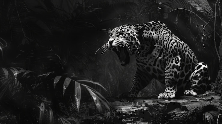 Foto grátis uma bela jaguar preta e branca.
