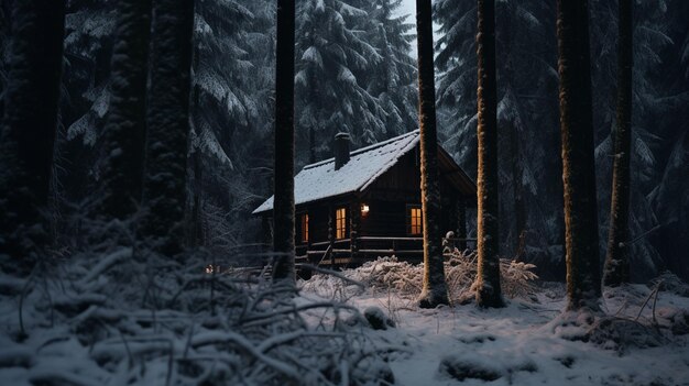 Foto grátis uma cabana de madeira na floresta no inverno