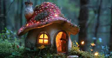 Foto grátis uma casa de cogumelos no coração de uma floresta encantada gerada pela ia.