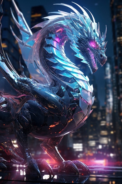 Uma cena legal com uma besta dragão futurista.