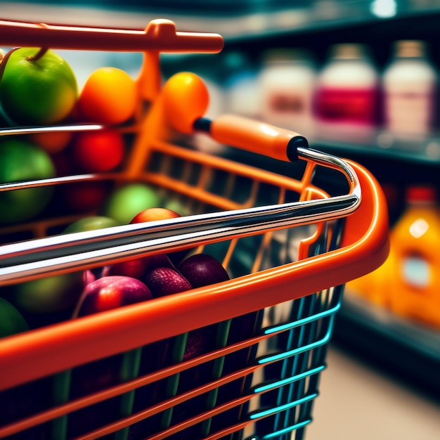 Foto grátis uma cesta de supermercado com uma alça que diz maçã