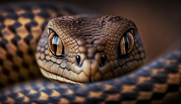 Uma cobra com rosto azul e olhos amarelos