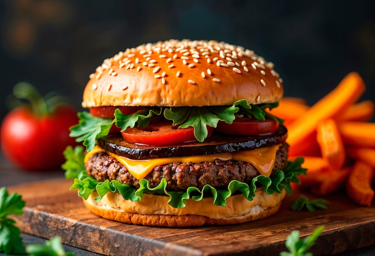 Foto grátis uma deliciosa apresentação de hambúrguer vegano.