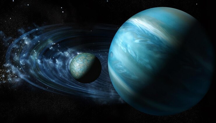 Foto grátis uma esfera brilhante orbita o planeta azul gerado por ia