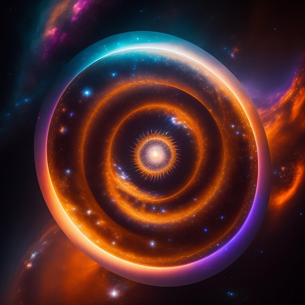 Foto grátis uma espiral com um centro azul e laranja e um círculo roxo com a palavra 'ombre' nele.