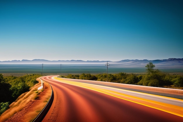 Foto grátis uma estrada com uma faixa vermelha e um céu azul ao fundo