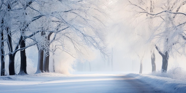 Foto grátis uma estrada de inverno isolada envolta em neve e neblina