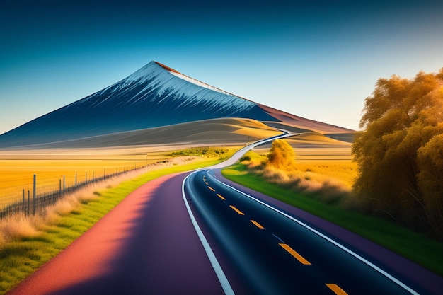 Foto grátis uma estrada nas montanhas com uma montanha ao fundo
