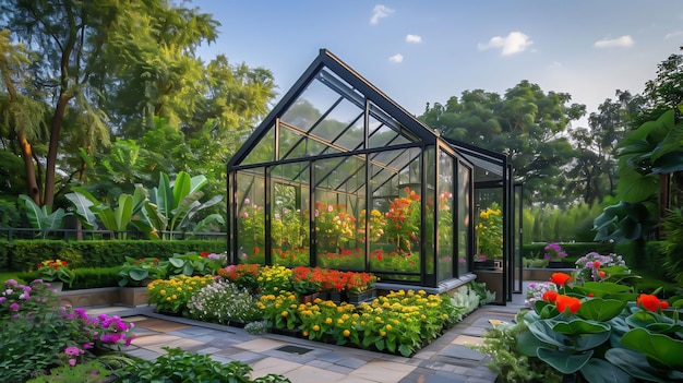 Foto grátis uma estufa com plantas no jardim