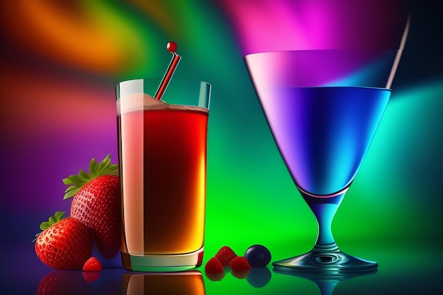 Foto grátis uma exibição colorida de bebidas e um copo com uma bebida azul.