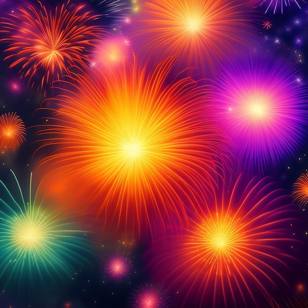 Uma exibição colorida de fogos de artifício com a palavra fogos de artifício