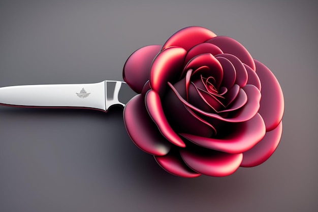 Uma faca com uma flor vermelha