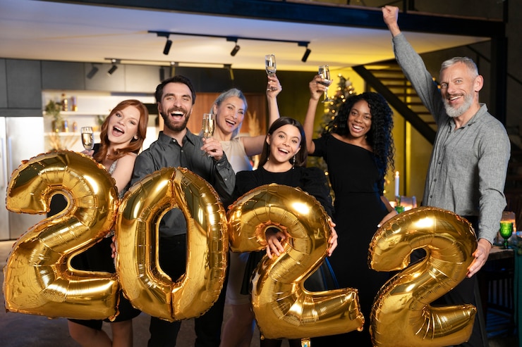 Foto grátis uma família adorável a desfrutar de uma festa de ano novo.
