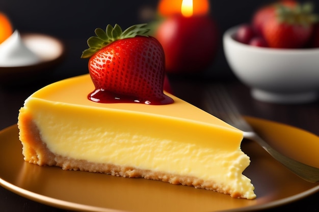 Foto grátis uma fatia de cheesecake com morango por cima