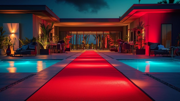Uma festa na piscina de celebridades com entrada no tapete vermelho