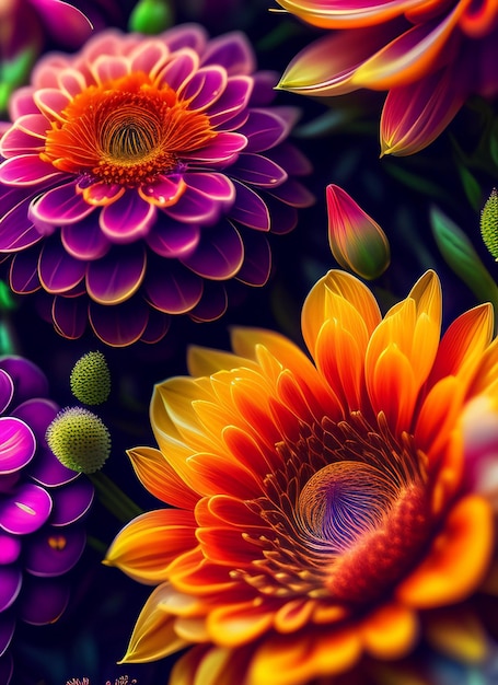 Foto grátis uma flor colorida com um centro roxo.