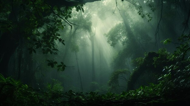 Uma floresta densa e muita vegetação