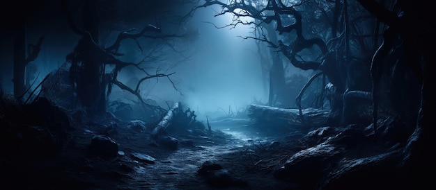 Foto grátis uma floresta nebulosa iluminada pela lua com efeitos artísticos de bokeh