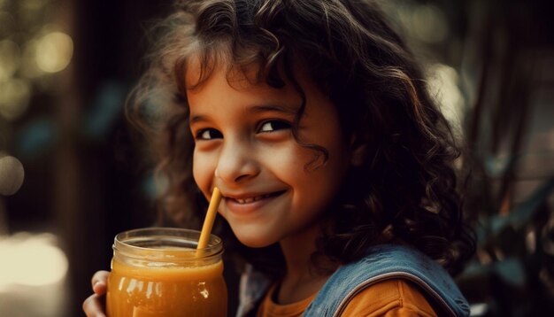 Foto grátis uma garota bebendo um smoothie de um canudo