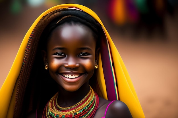 Uma garota da tribo de gana sorri para a câmera.