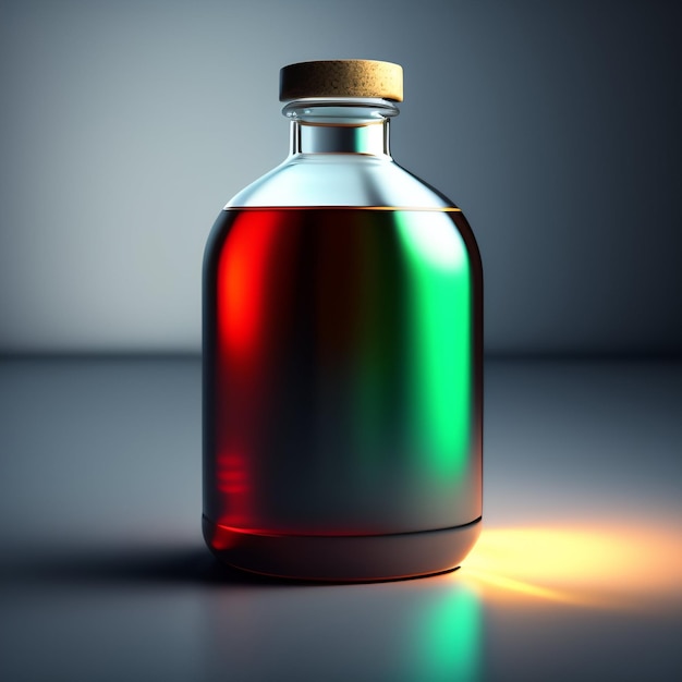 Foto grátis uma garrafa de líquido com uma tampa verde no topo.