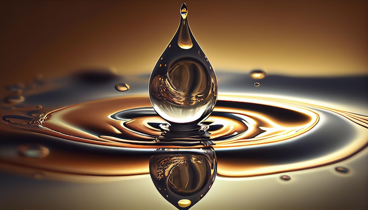 Foto grátis uma gota cai refletindo padrões de onda na água gerada por ia