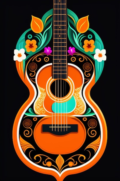 Foto grátis uma guitarra com um padrão floral