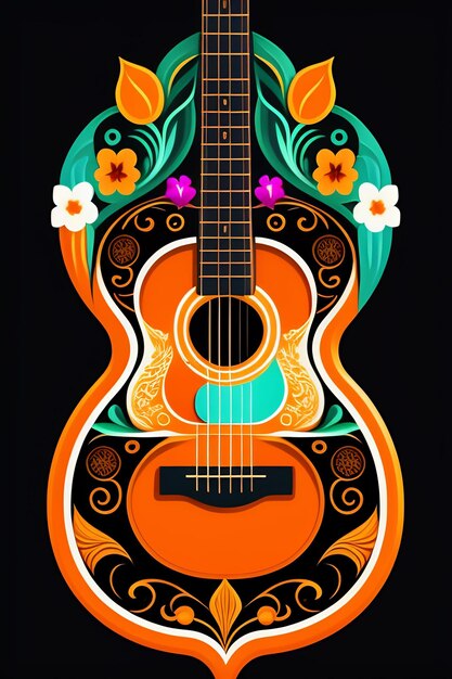 Uma guitarra com um padrão floral