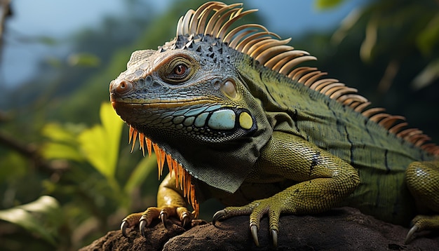 Uma iguana verde, um réptil na floresta tropical gerada por inteligência artificial