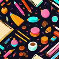 Foto grátis uma ilustração colorida de um material escolar, incluindo um lápis, um lápis, um caderno e um lápis.