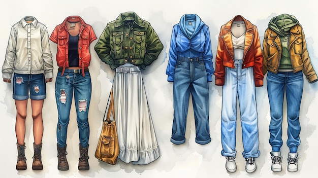 Uma ilustração de esboço de diferentes tipos de árvores