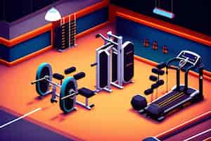 Foto grátis uma ilustração dos desenhos animados de um ginásio com uma máquina de peso e uma máquina de peso.